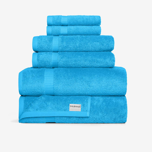SALBAKOS 100% Turkish Cotton 6-Piece Towel Set | Heirloom Quality Hotel & Spa Collection | Soft, Super Absorbent 2 Washcloth, 2 Hand, 2 Bath Towel Sets | Made in Turkey (Aqua, 6 Piece Towel Set)