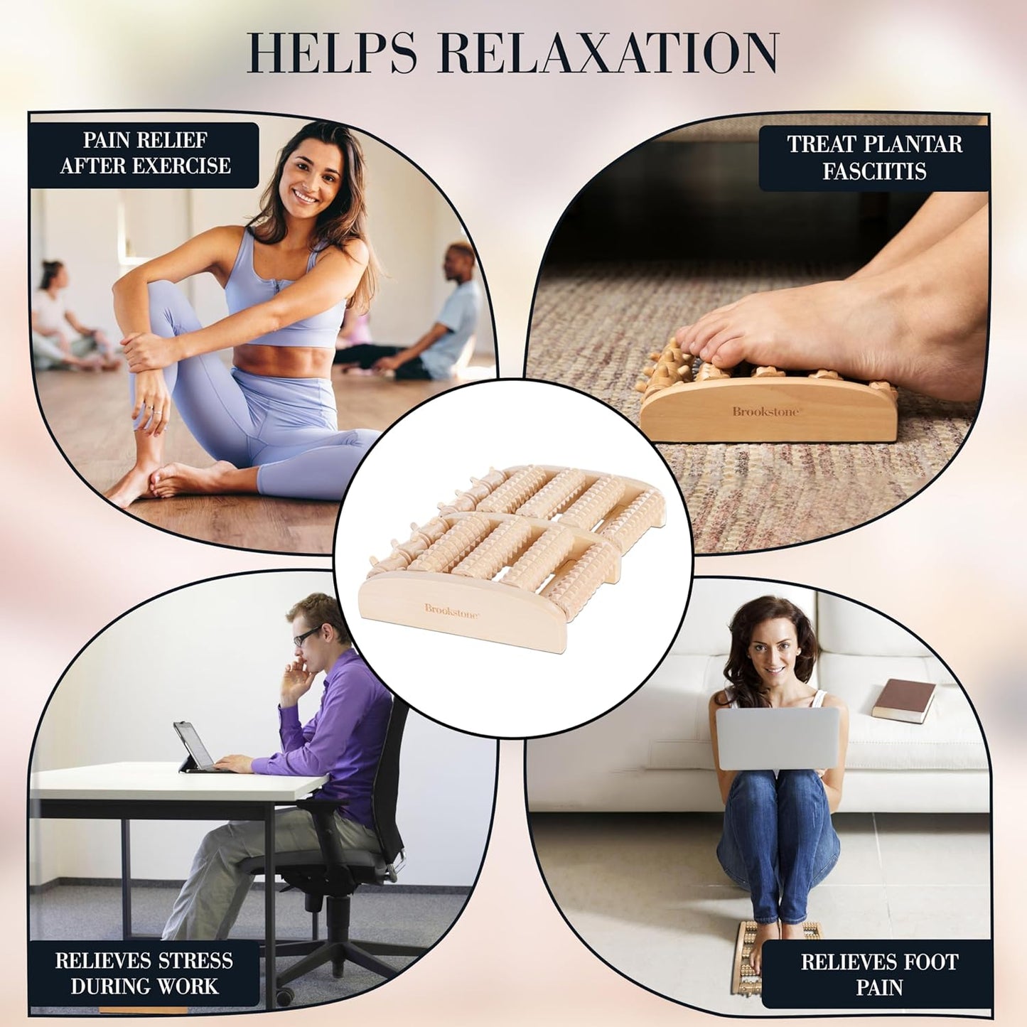 Brookstone Wooden Foot Roller Massager - Deep Tissue Reflexology & Trigger Point Therapy for Plantar Fasciitis, Arch & Heel Pain Relief - Portable Manual Massager, Ideal Gift for Home or Travel