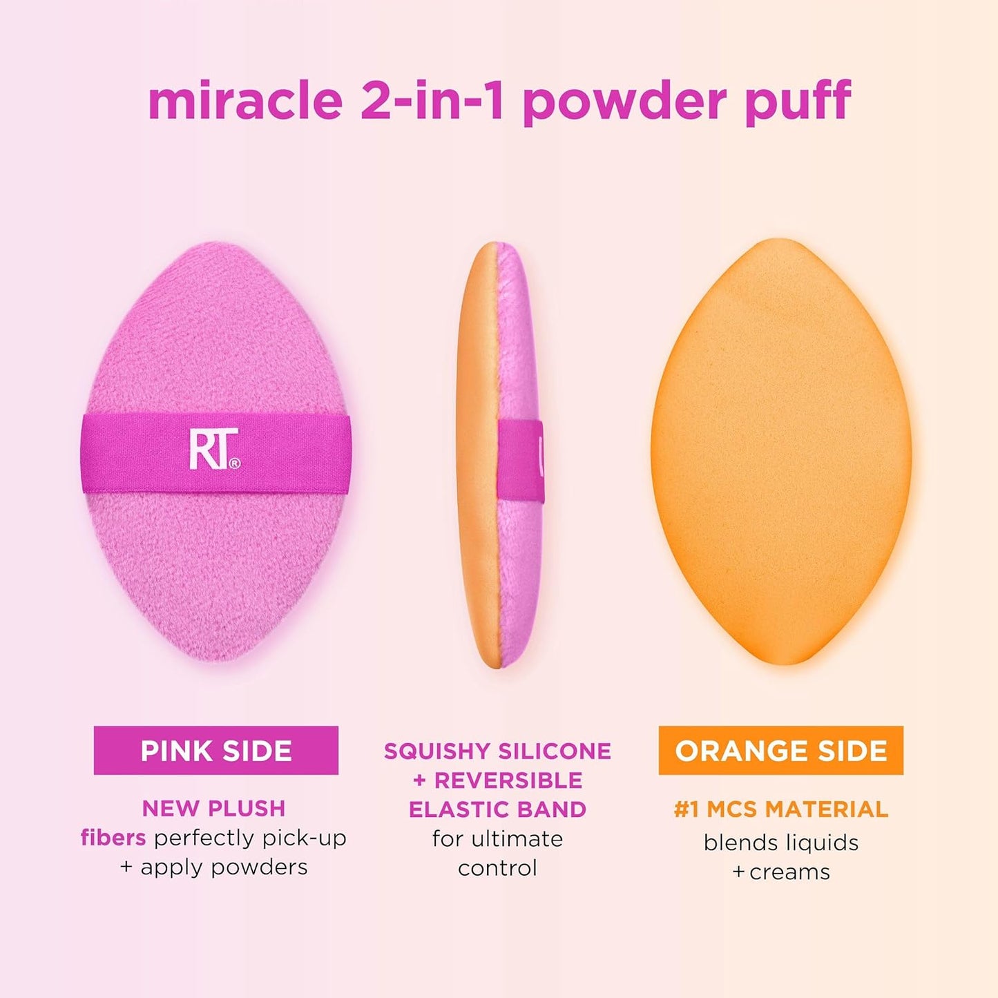 Real Techniques Miracle Complexion Sponge + Miracle 2-In-1 Powder Puff, Makeup Blending Sponge & Dual-Sided Powder Puff, For Liquids, Creams, & Powders, Vegan & Latex-Free, 2 Count
