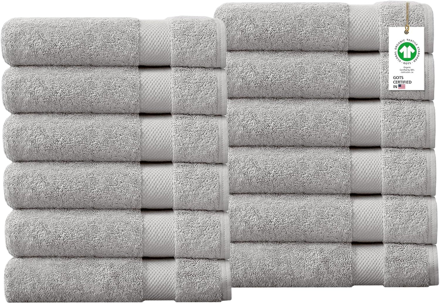 Delara 100% Organic Cotton Towels 650 GSM Plush Feather Touch Quick Dry Wash Cloth, Pack of 12 GOTS Certified, Oeko-Tex Green Certified, Organic Cotton Wash Cloth, 13"X13"