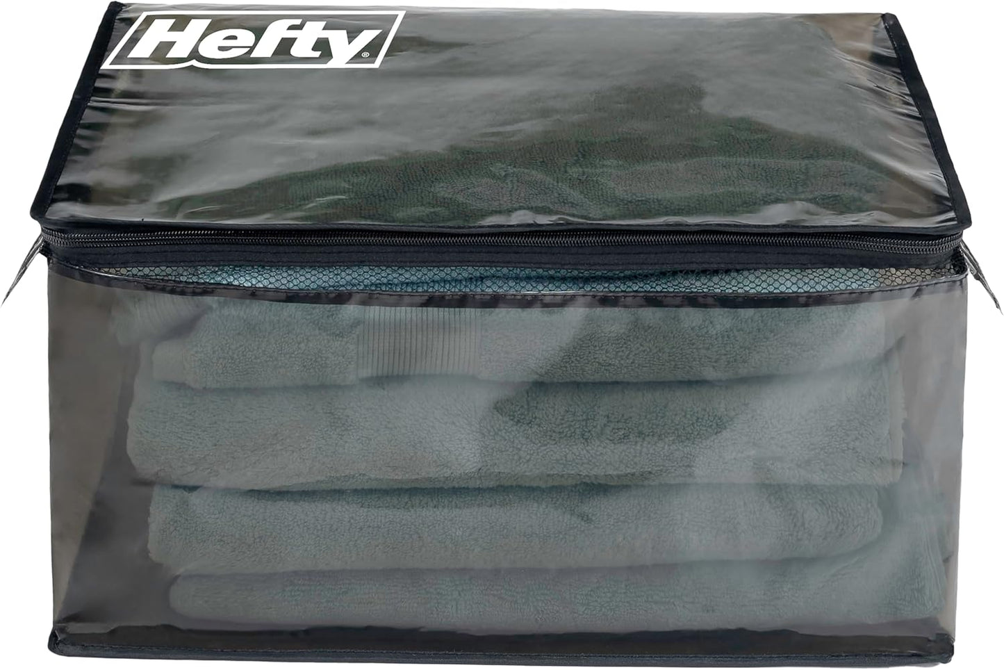 Hefty Large Flexible Tote with Breathable Mesh, Double Zipper, 2 Handles – Ideal for Moving or Clothes & Apparel Storage, Alternative to Plastic Bin, Organizer or Container – 2 Pack