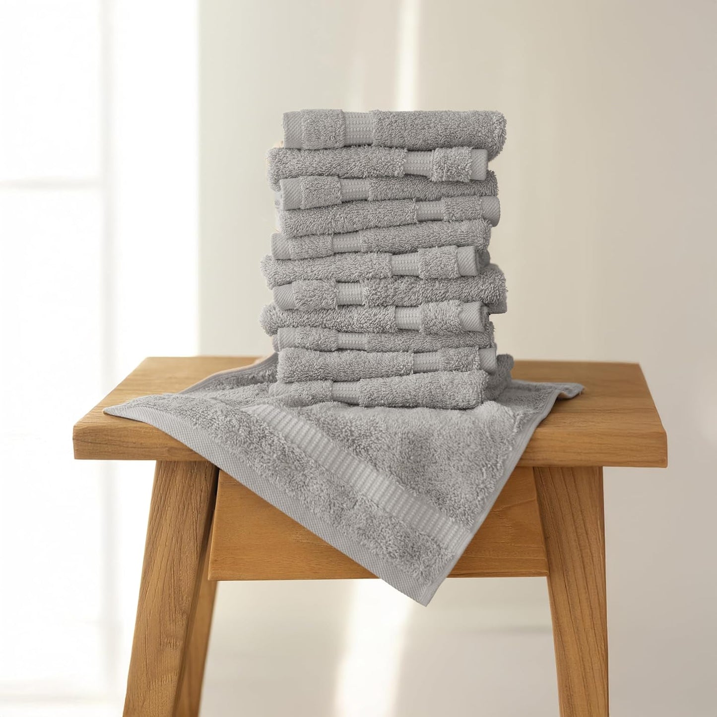 SALBAKOS 100% Turkish Cotton Washcloth Set of 12 13x13 inch | Heirloom Quality | Hotel & Spa Collection | Ultra Soft, Super Absorbent, Wash Cloth Towels | Made in Turkey (Silver 12 Pcs Washcloth)