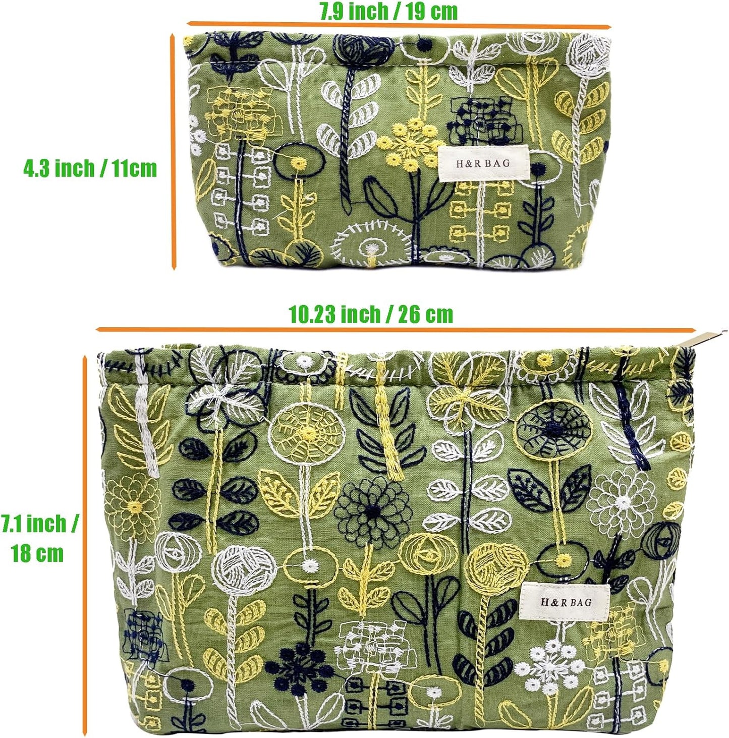2 Pcs Makeup Bags, Large Cosmetic Bag Travel Toiletry Bag Organizer for Women, Embroidery Craft,Makeup Bag Small Cosmetic Pouch Purse with Zipper Gifts for Girls Teen