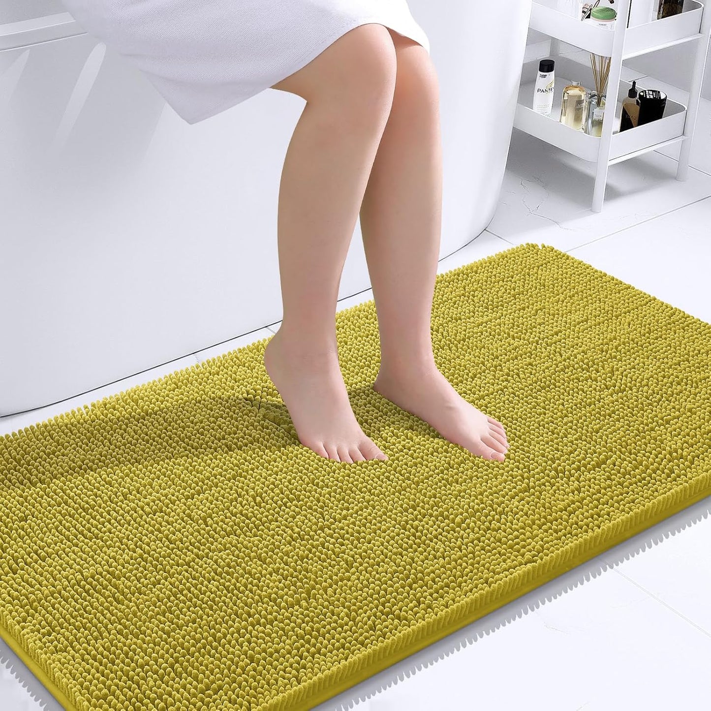 OLANLY Bathroom Rugs 44x24, Extra Soft Absorbent Chenille Bath Rugs, Rubber Backing Quick Dry, Machine Washable Bath Mats for Bathroom Floor, Tub and Shower, Home Decor Accessories, Deep Mustard