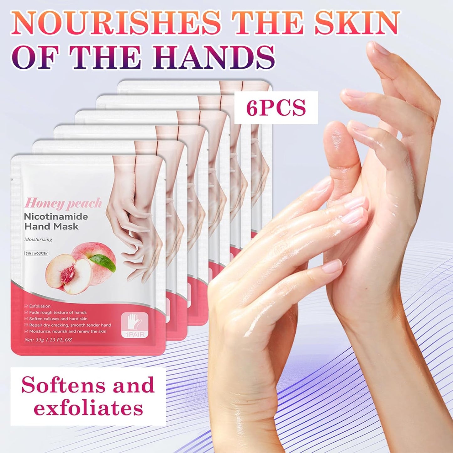 6 Pairs Hand Masks Moisturizing Gloves, Hydrating Hand Mask Moisturizer Gloves Care for Dry Cracked Hands, Smooth Long Lasting Soft Firming Hand Mask Gift Set for Men Women（H