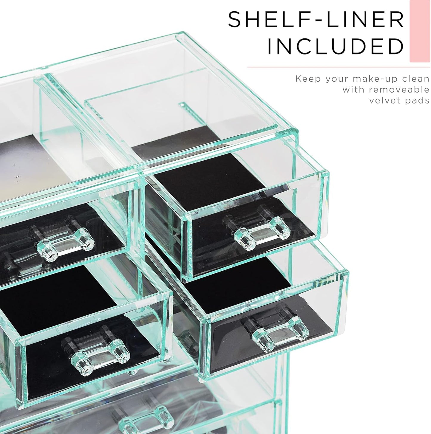 Sorbus Clear Cosmetic Makeup Organizer - Make Up & Jewelry Storage, Case & Display - Spacious Design - Great Holder for Dresser, Bathroom, Vanity & Countertop (3 Large, 4 Small Drawers) [Teal Thrill]