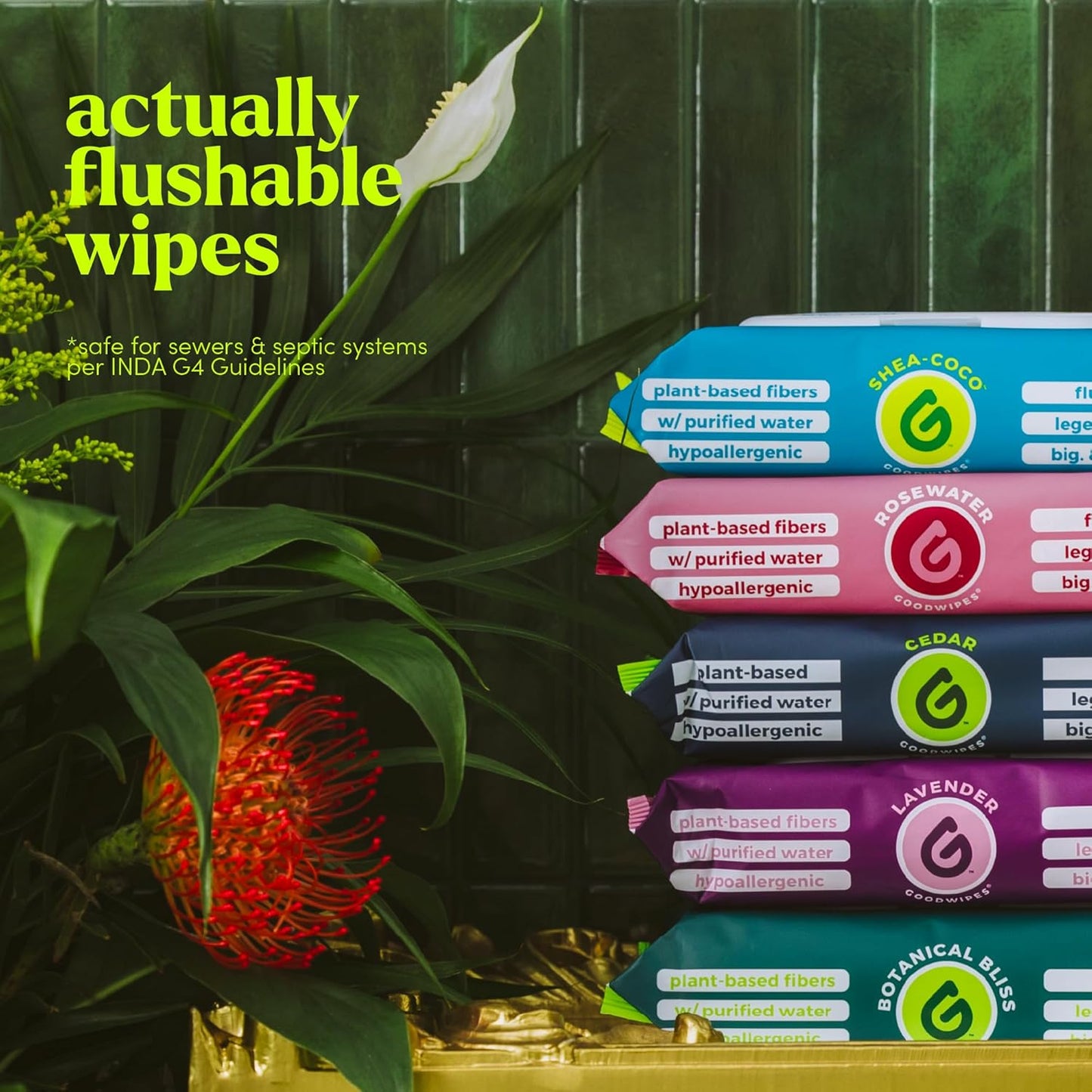 goodwipes Flushable Butt Wipes - Vitamin E & Aloe - Sewer & Septic Safe - Extra Large Adult Wet Wipes For Women & Men - Bathroom Essentials - Botanical Bliss, 318 Count (6 Packs + 1 Travel)