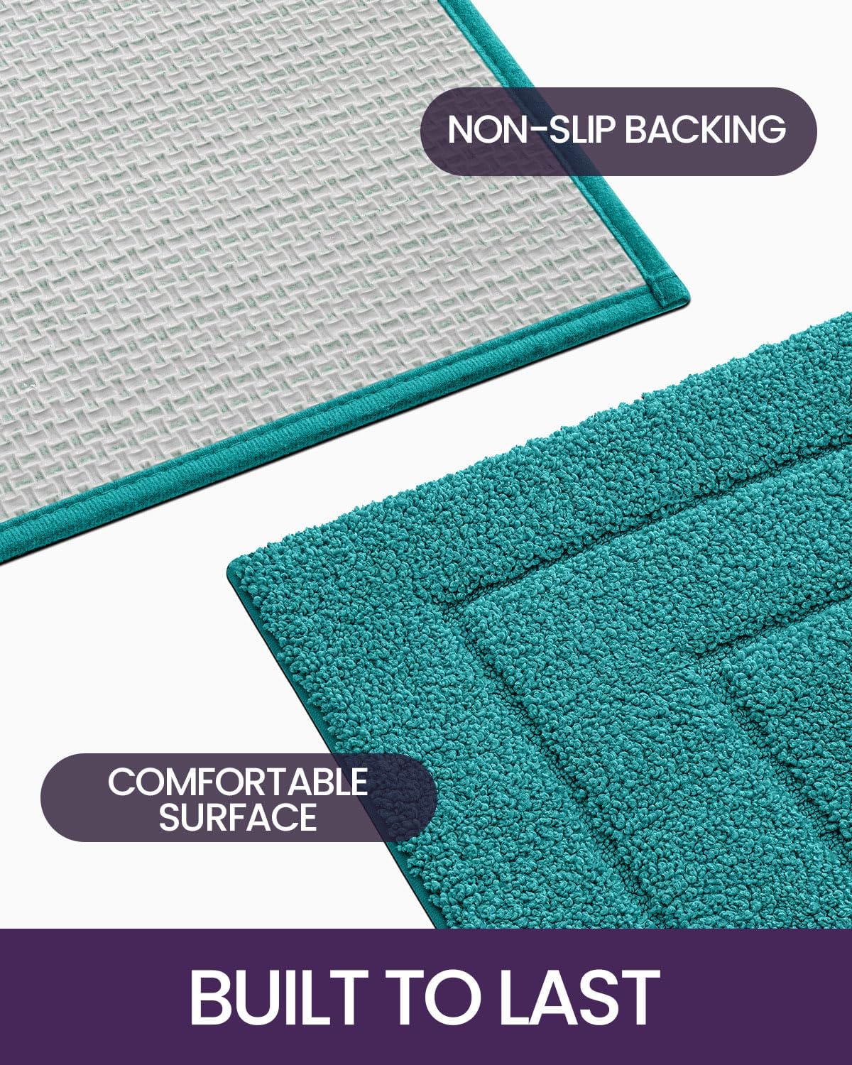DEXI Bathroom Rug 43x24, Non Slip Washable Bath Mat for Shower Floor, Extra Large Absorbent Soft Bathmat with Rubber Backing, Quick Dry Microfiber Carpet, Teal