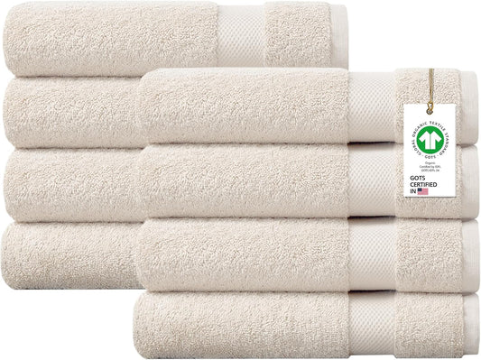 Delara 100% Organic Cotton Towels 650 GSM Plush Feather Touch Quick Dry Bath Towel, Pack of 8 GOTS Certified, Oeko-Tex Green Certified, Organic Cotton Bath Towel, 30"X58"