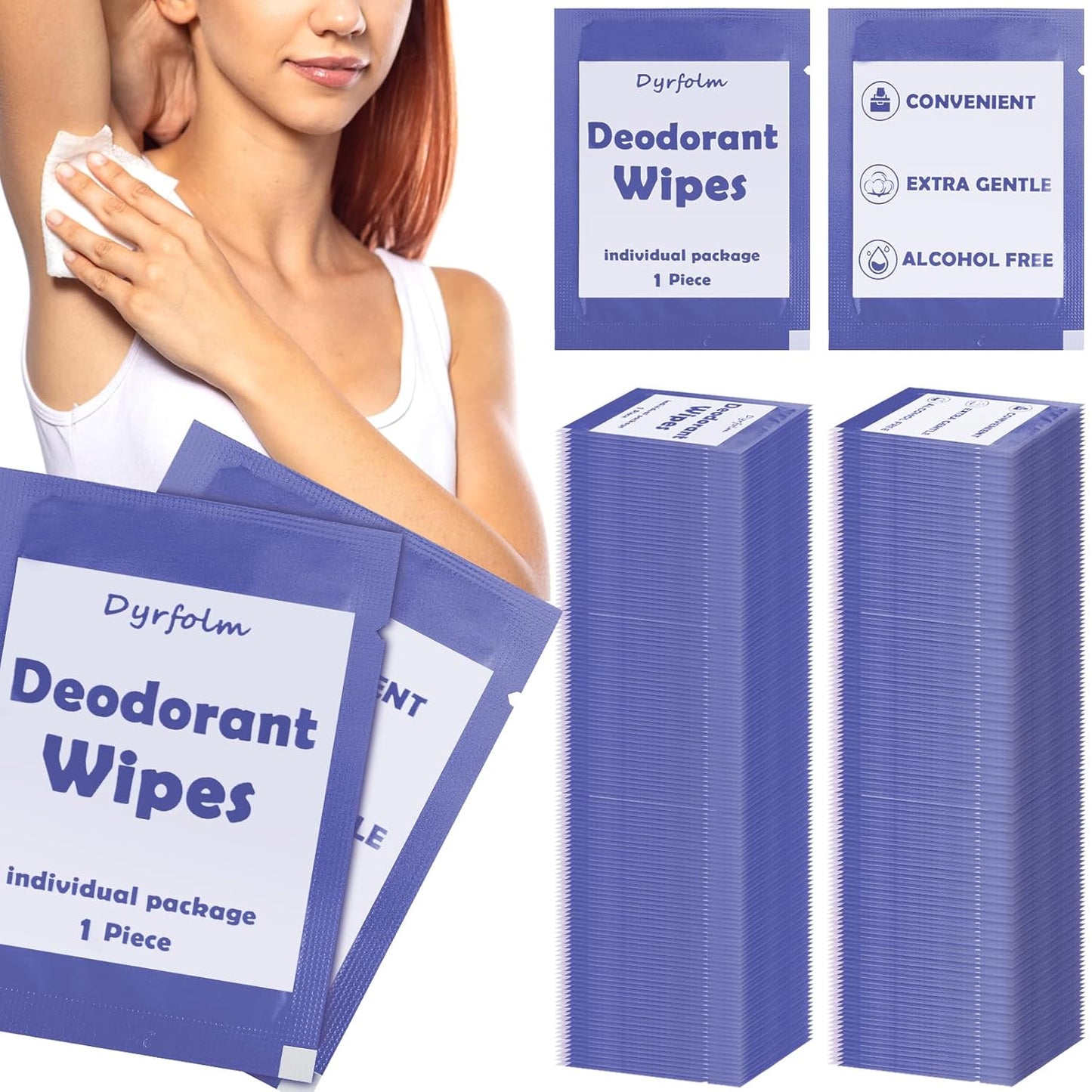 200 Pcs Underarm Deodorant Wipes,Travel Deodorant Wipes,Individually Wrapped Antiperspirant Wipe,Sweat Body Wipe for Women Men Adults Sports Travel Essentials (Purple)