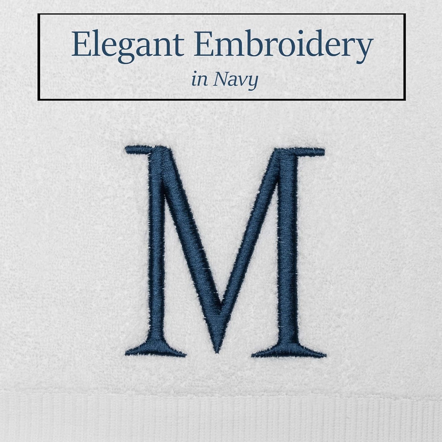 Monogrammed Hand Towels for Bathroom - Luxury Hotel Quality Personalized Initial Decorative Embroidered Bath Towel for Powder Room, Spa - GOTS Organic Certified - Set of 2 Navy Letter M
