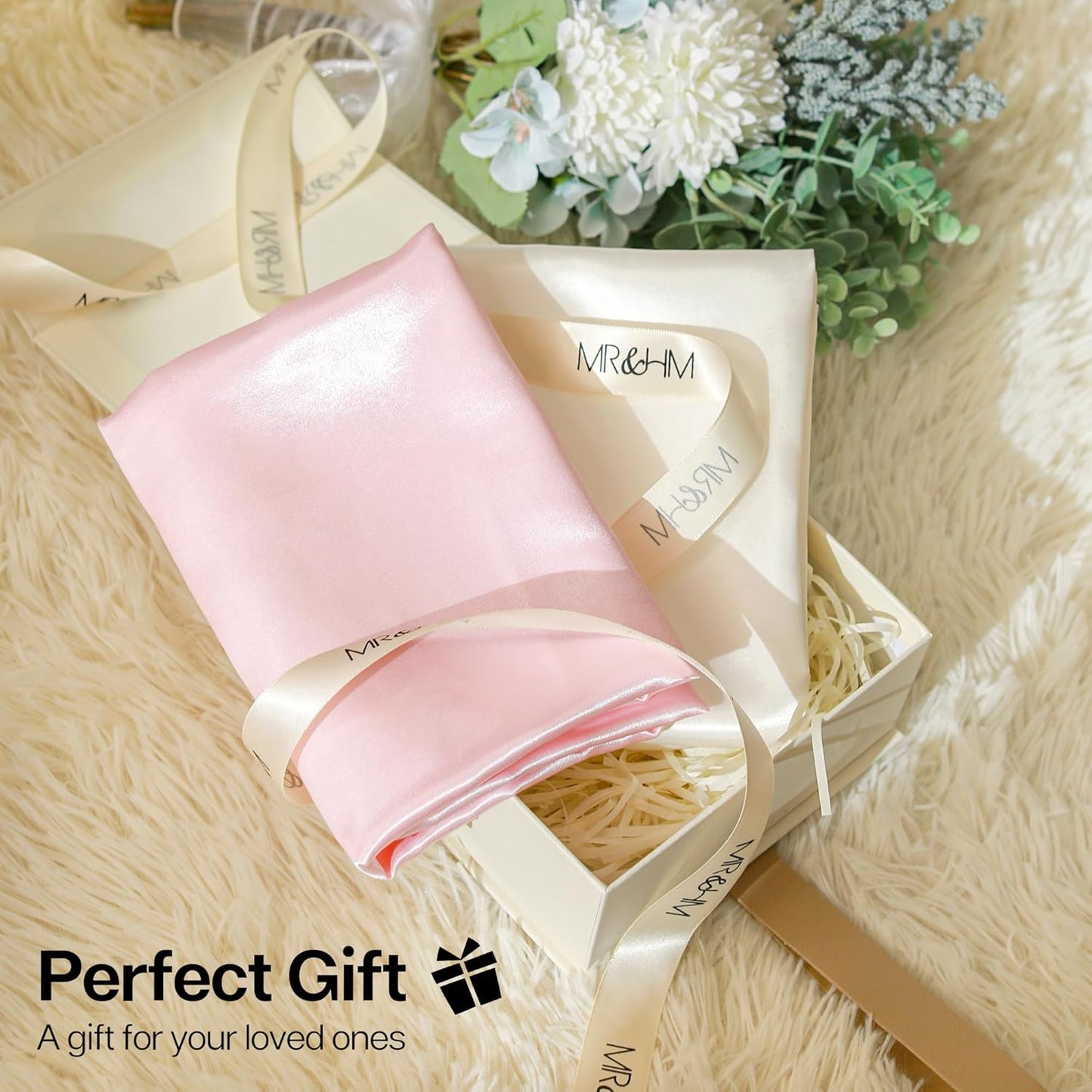 MR&HM Satin Pillowcase for Hair and Skin, Silk Satin Pillowcase 2 Pack, King Size Pillow Cases Set of 2, Silky Pillow Cover with Envelope Closure (20x36, Champagne Striped)