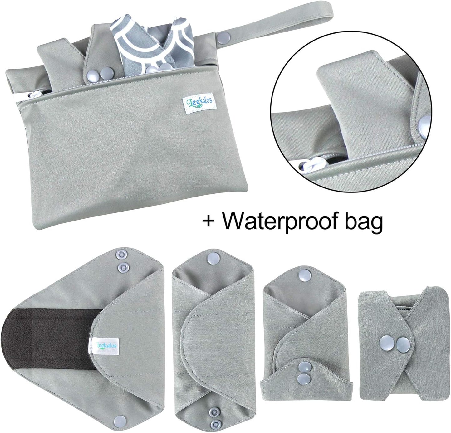 Leekalos Reusable Bamboo Menstrual Cloth Pads - Light Incontinence Pads - Pack of 6, 1 Cloth Mini Wet Bag