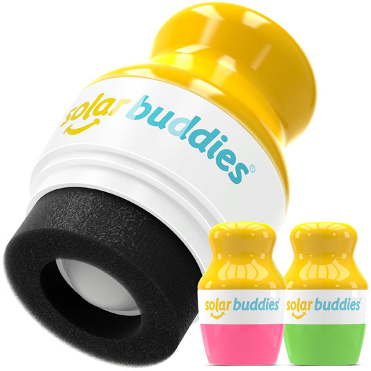 Solar Buddies Sunscreen Applicator - Pink & Green Duo - BPA-Free Refillable Roll on Sponge Sunscreen, Suncream & Lotion Applicator For Kids, Adults & Families - Holds 3.4fl oz, Perfect Size for Travel