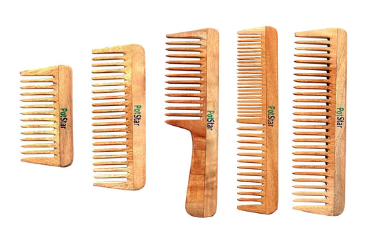 PotStar Hair Comb for All Hair Type, Handcrafted wood Comb for Detangling Hair Comb For Thick, Curly And Wavy Hair, Non-Static and Eco-friendly Made in India, N-Combo 5