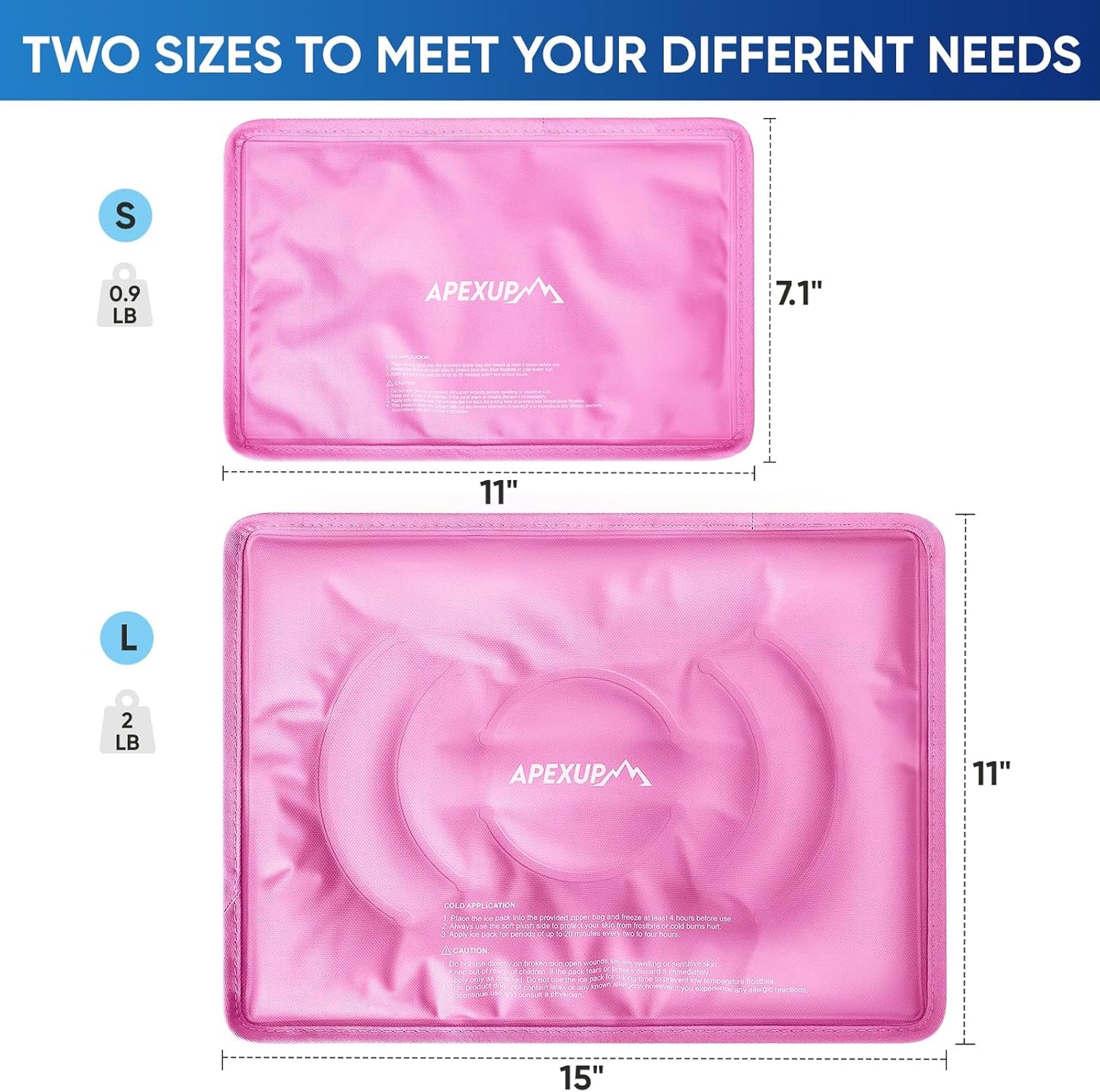 APEXUP Gel Ice Packs for Injuries Reusable, Flexible Double Sided Cold Packs for Injuries, Ice Pack for Knee, Shoulder, Back, Hip, Leg, Arm (Pink, L, 2PK)