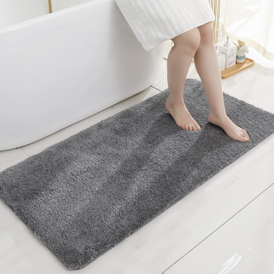 COSY HOMEER Bath Rugs for Bathroom Extra Thick - Anti-Slip Bath Mats Soft Plush Yarn Shaggy 100% Strong Mirco Polyeste Mat Living Room Bedroom Mat Floor Water Absorbent(Dark Grey,24x48 - Inches)