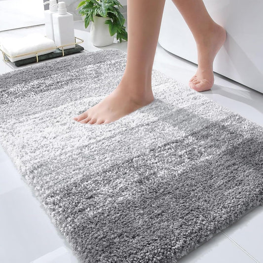 OLANLY Bathroom Rug Mat 30x20, Extra Soft and Absorbent Microfiber Bath Rugs, Non-Slip Plush Shaggy Bath Carpet, Machine Wash Dry, Bath Mats for Bathroom Floor, Tub and Shower, Light Grey