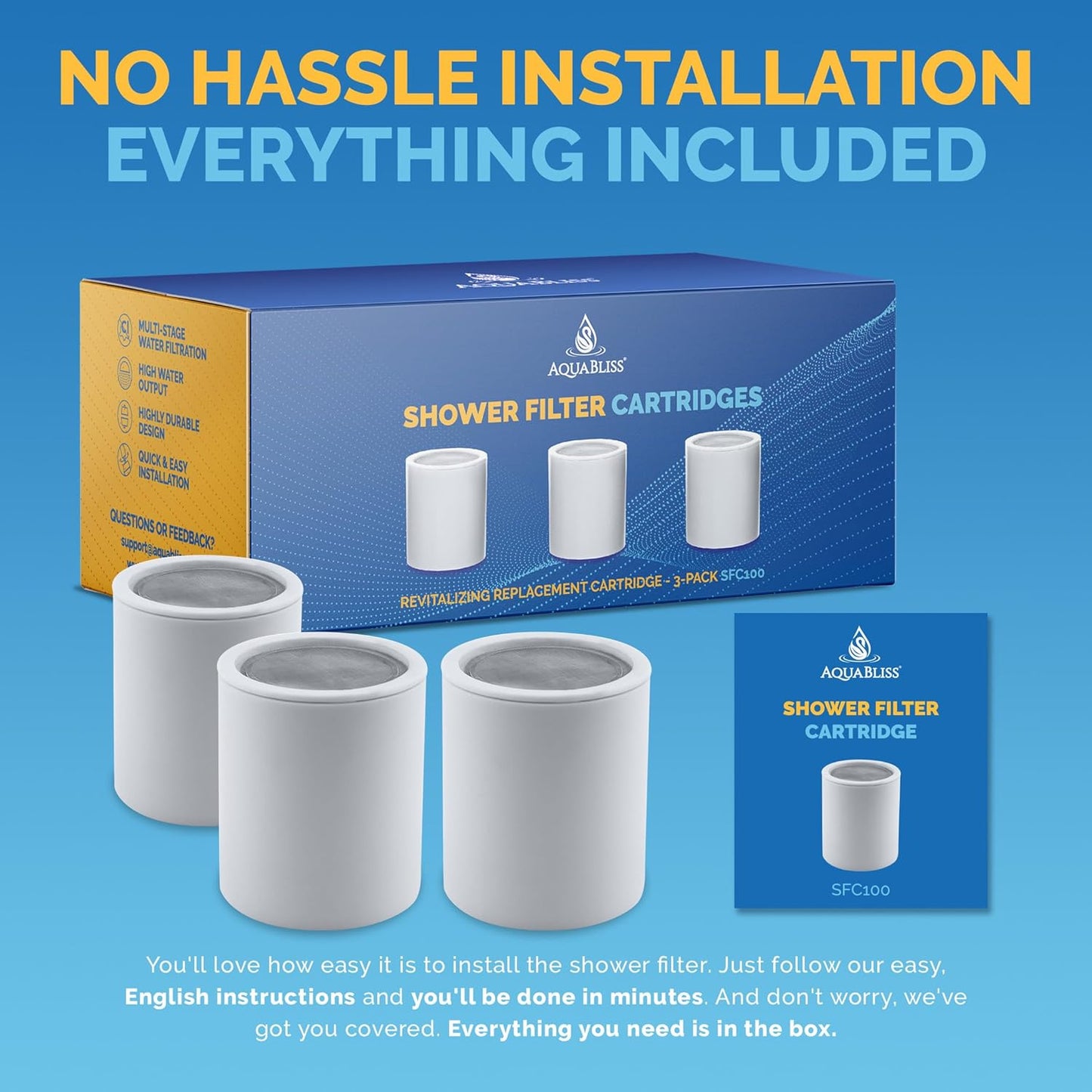 AquaBliss High Output Shower Filter Replacement Cartridge – Reduces Chemicals & Chlorine, Restores pH Balance, Glowing Skin, Strong Nails & Shimmering Hair – 3-Pack (SFC100)