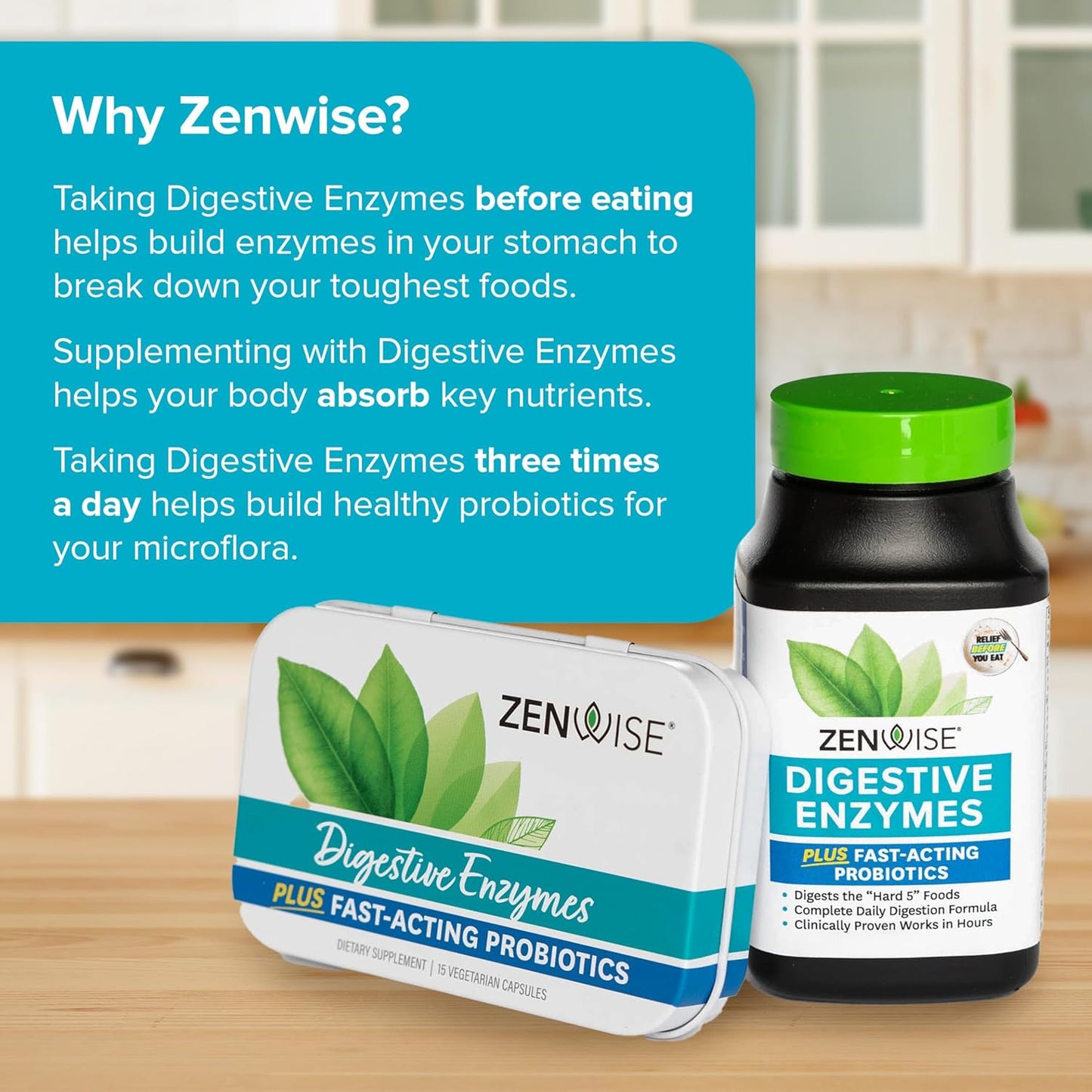 Zenwise Health Digestive Enzymes for Gut Health & Bloating Relief - Multi Enzymes Digestion Supplement with Probiotics, Bromelain & Papaya for Digestive Health Support - Men & Women - 100 Count