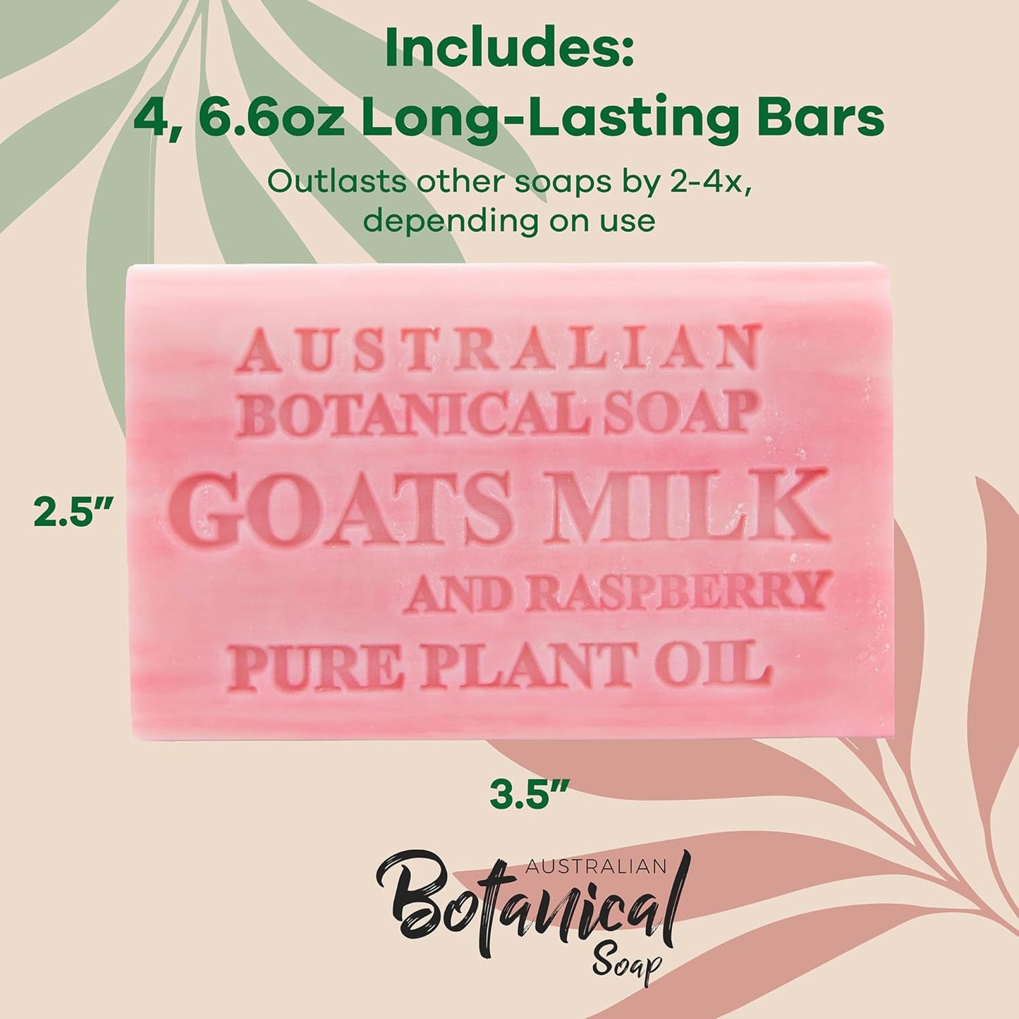 Australian Botanical Soap Goats Milk with Raspberry 6.6 oz Luxury Soap Bars Enriched with Shea Butter, Pack of 4