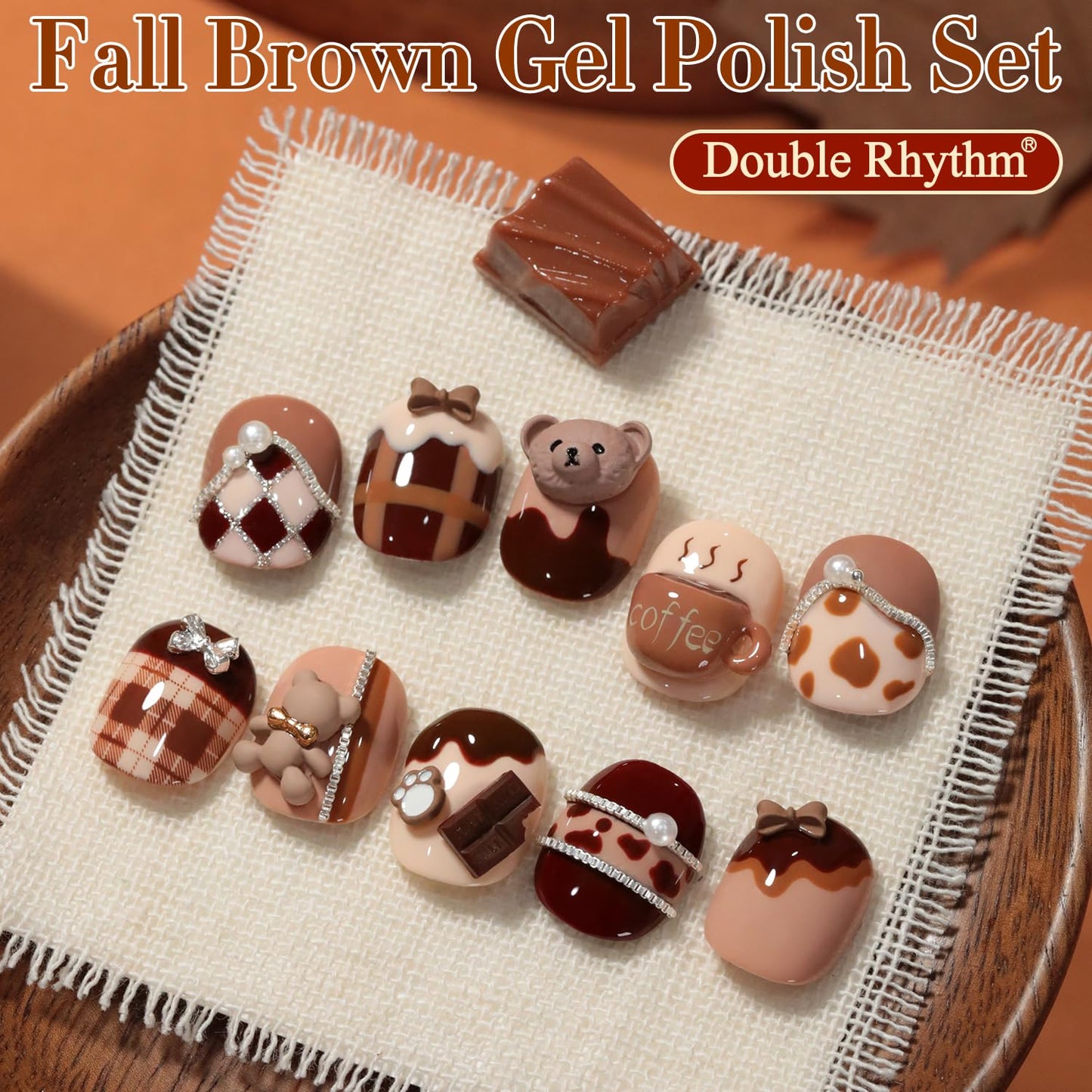 Double Rhythm 6 Pcs 15 ML Gel Polish Set Same Color Same Bottle Soak Off Gel Polish Kit Nail Art Manicure Salon DIY at Home for Women (Burgundy Cherry Brown Coffee -T6-69)