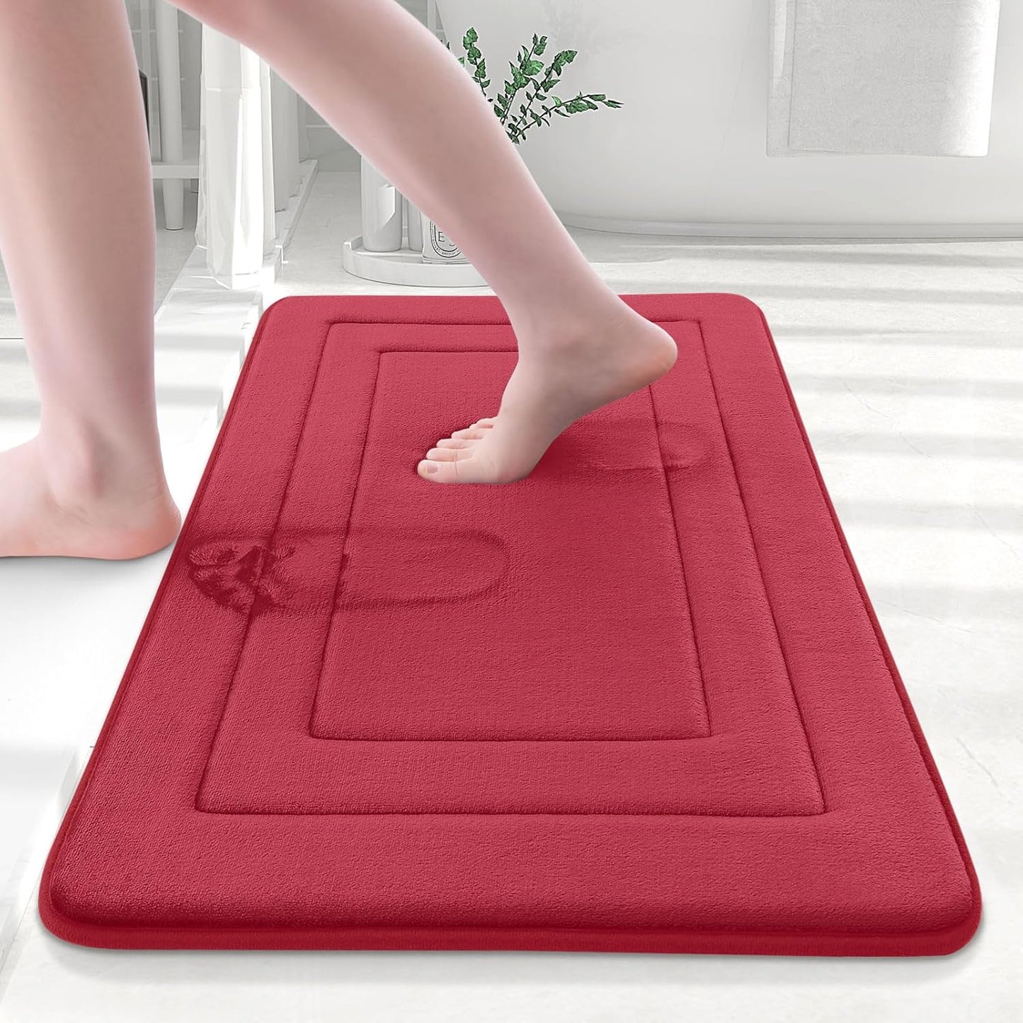 Arotive Memory Foam Bathroom Rug Mat 30x20, Ultra Soft and Absorbent Bath Mat, Machine Wash Dry, Comfortable Bath Rug Carpet for Bathroom Floor, Tub and Shower, Red