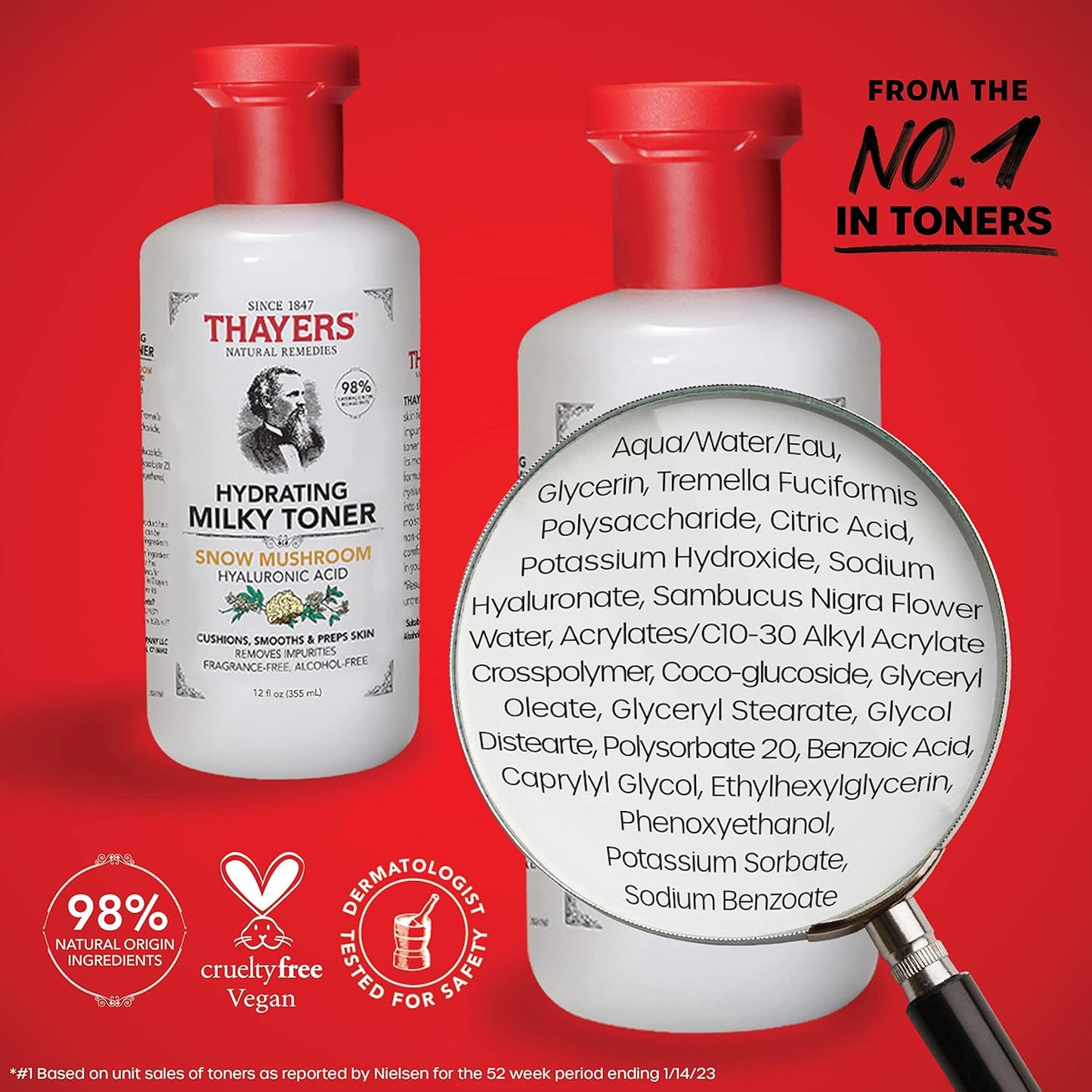 THAYERS Milky Face Toner with Snow Mushroom and Hyaluronic Acid, Natural Gentle Facial Toner, Dermatologist Recommended, for Dry and Sensitive Skin, 8.5 Oz (Pack of 2)