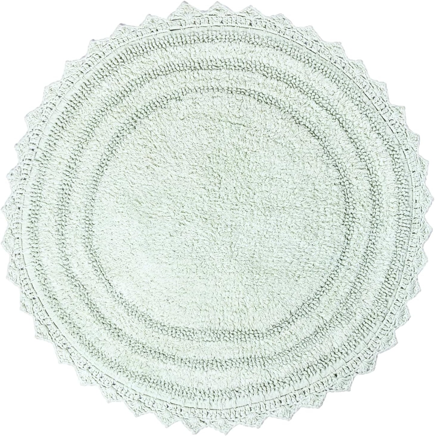 RAJRANG Meadow Mist Green Round Bath Mat – 24 Inch Cotton Crochet Rug with Lace Trim, Soft Absorbent Reversible Mat for Bathroom, Spa and Kitchen