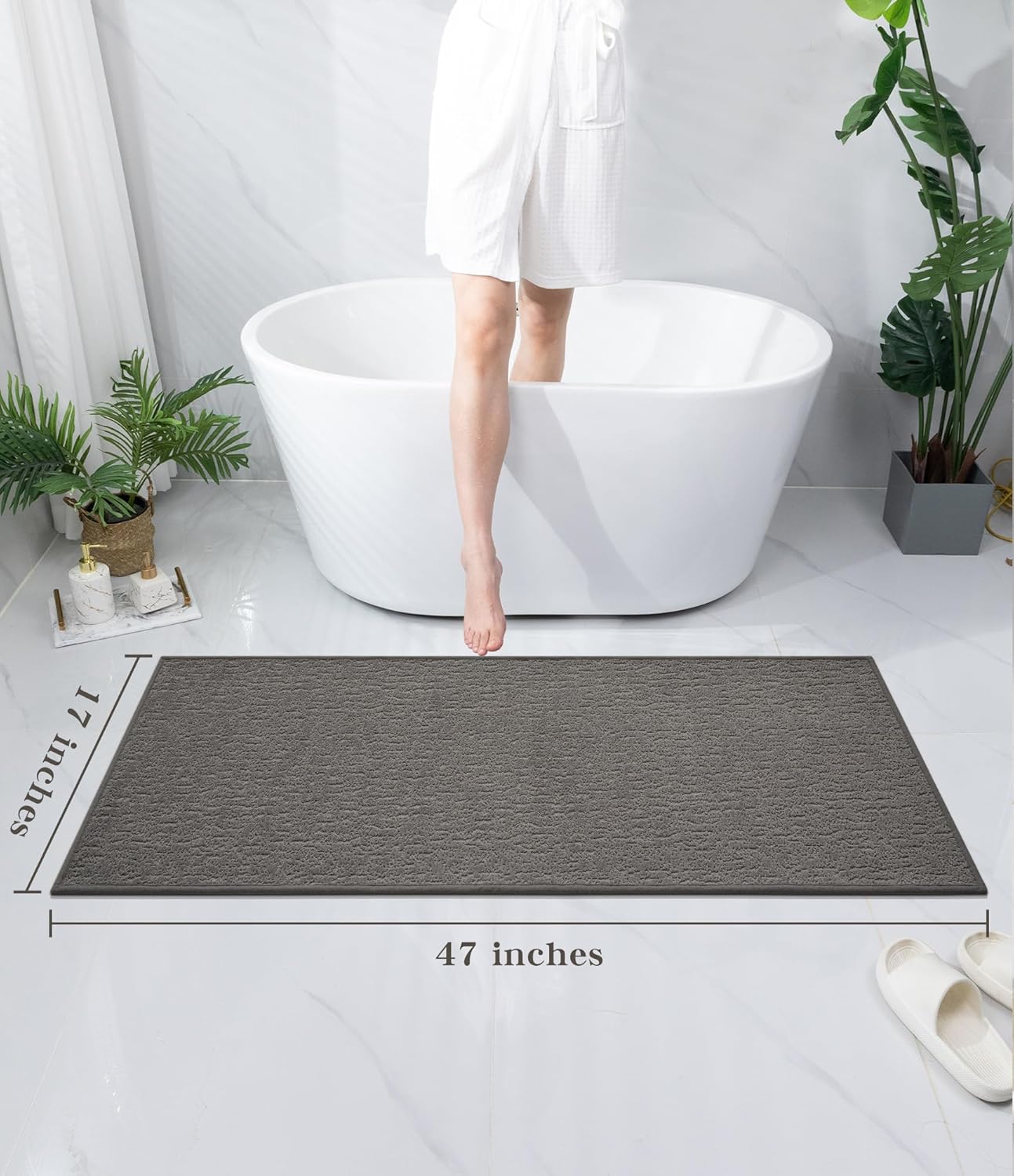 chakme Bathroom Rugs Mat 47x17, Ultra Thin Non Slip Bath Mats Runner Quick Dry Absorbent Bath Mat for Bathroom Floor, (Grey, 47"x17")