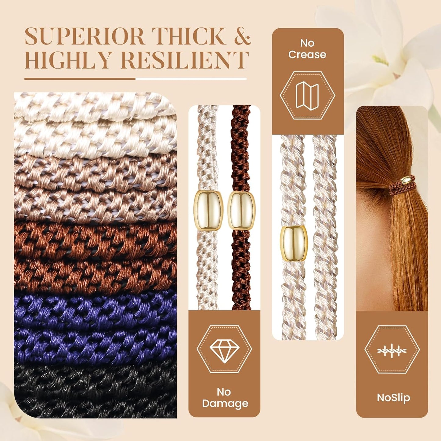 Hair Ties No Damage - 10PCS Ponytail Holders - Elastic Hair Ties for Thick Hair - Braided Hair Bands for Women Girls's Hair - Classic Dinner