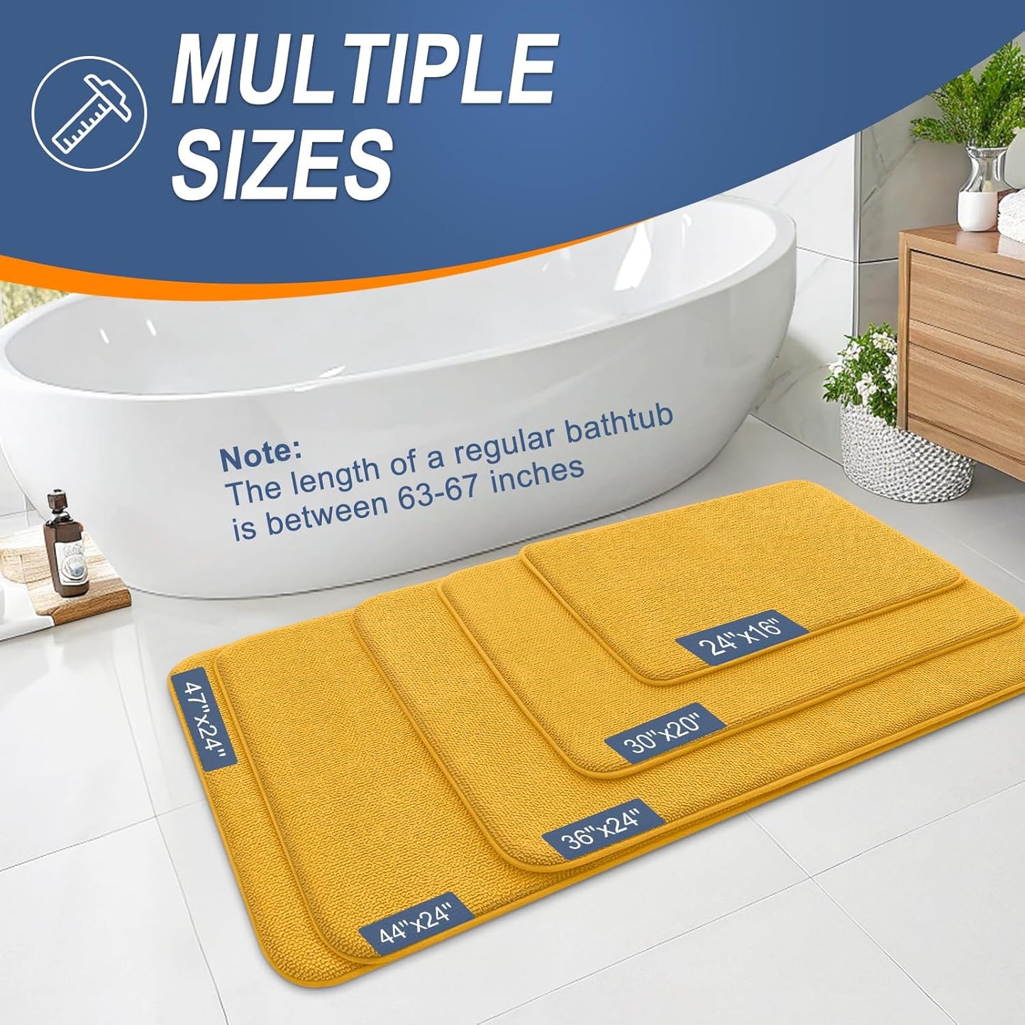 OLANLY Thick Memory Foam Bath Mat Rug 30x20, Extra Soft Absorbent Bathroom Rug, Quick Dry Bath Mats, Non-Slip, Machine Washable Carpet for Floor, Tub and Shower, Home Decor Accessories, Golden Yellow