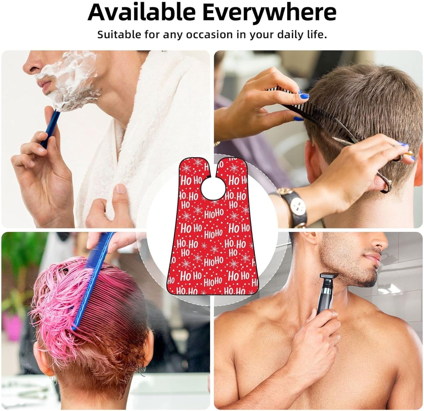 Stretchable Beard Cape, Non-Stick Hair Catcher for Trimming, Waterproof Grooming Apron, Santa Claus Laugh Snowflake Christmas Red