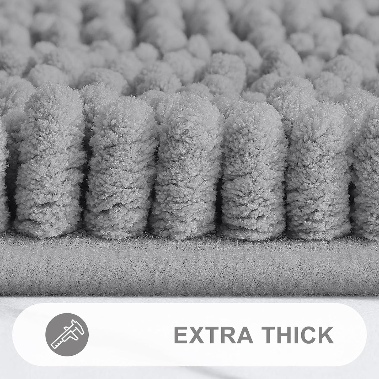 Grandaily Chenille Striped Bathroom Rugs 47x17, Extra Thick and Absorbent Bath Mats, Non-Slip Soft Plush Shaggy Shower Carpet, Machine Wash Dry, Bath Rug for Bathroom, Dark Gray
