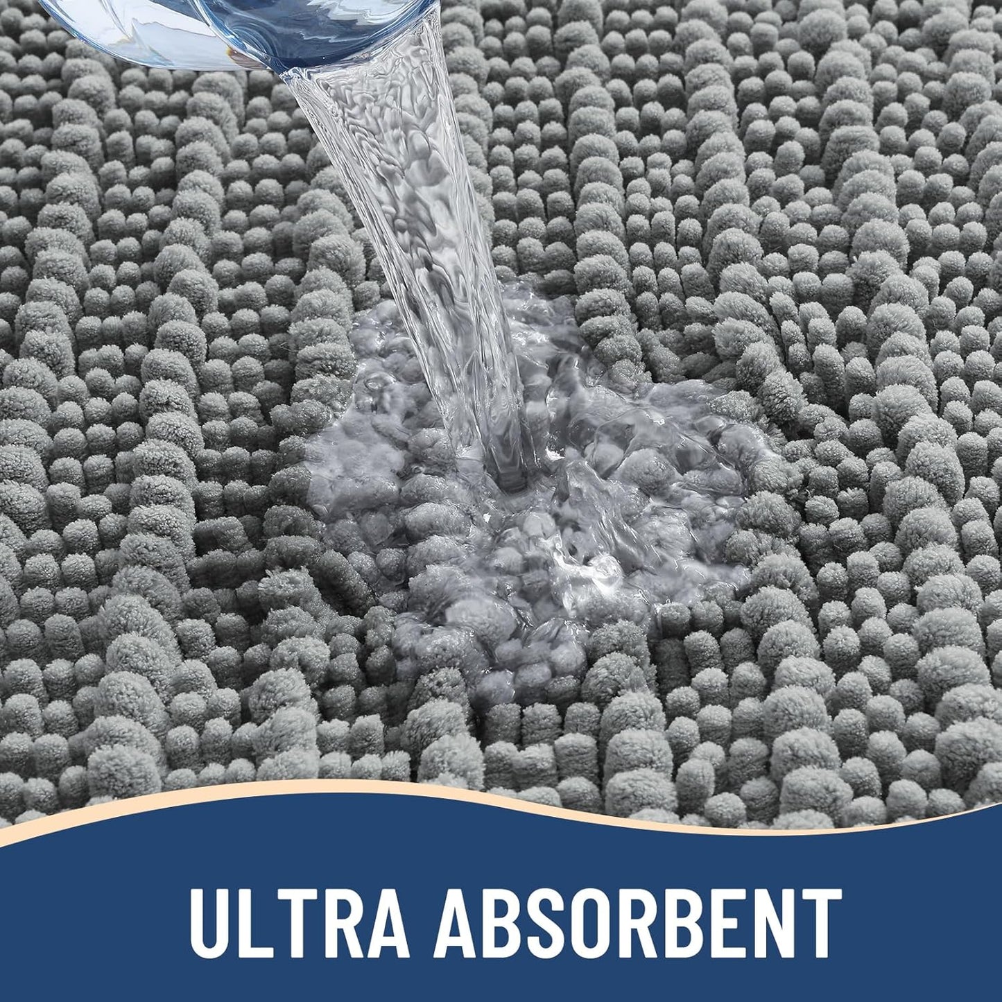 Arotive Luxury Chenille Bathroom Rug Mat, Extra Soft Thick Absorbent Shaggy Bath Rugs, Non-Slip Machine Wash Dry, Plush Bath Mats for Bathroom, Shower and Tub, 50x30, Grey