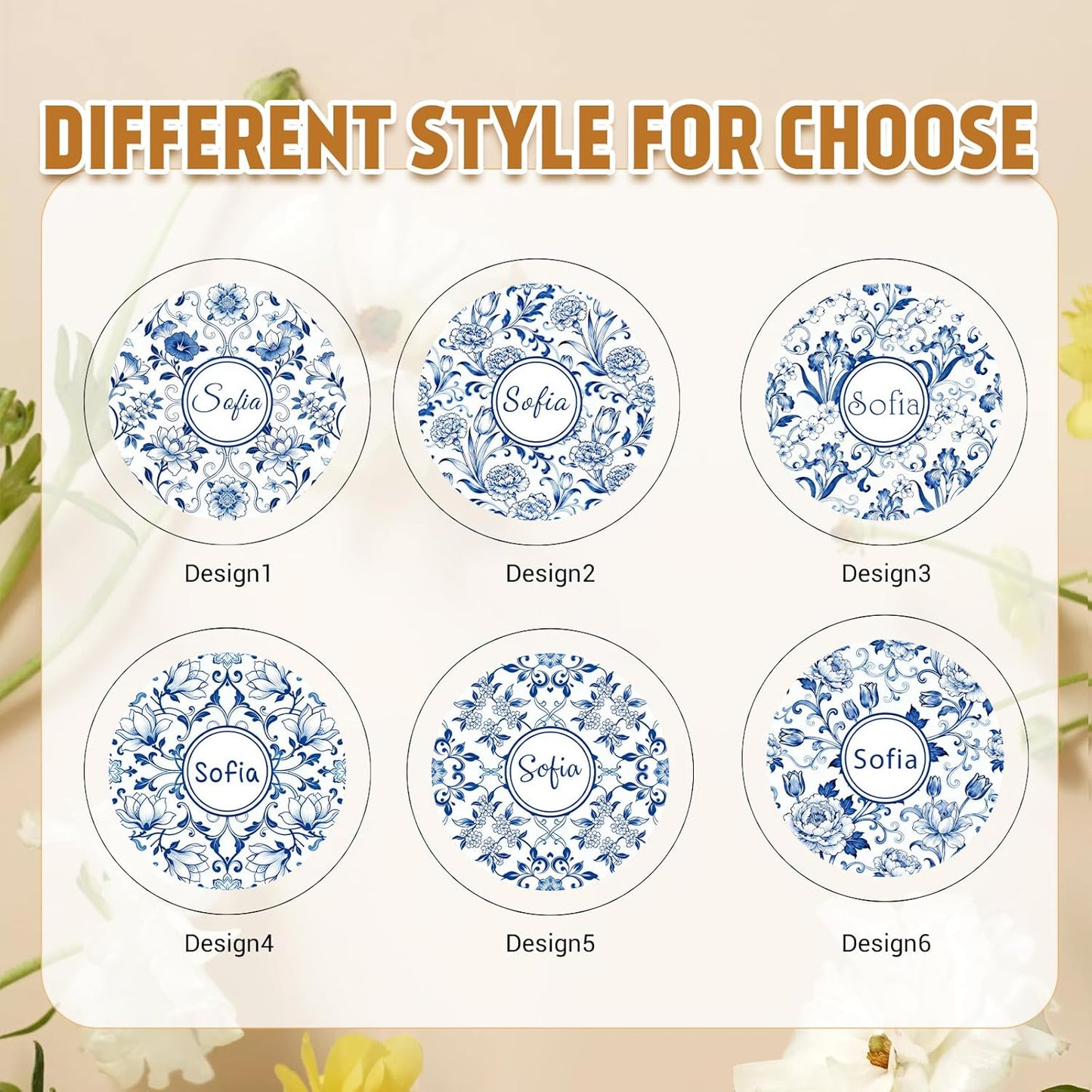 Custom Compact Mirror with Name - Personalized Flip Makeup Travel Pocket Mirror Gift for Women Bridesmaids Wedding Birthday (Blue Flower Line)