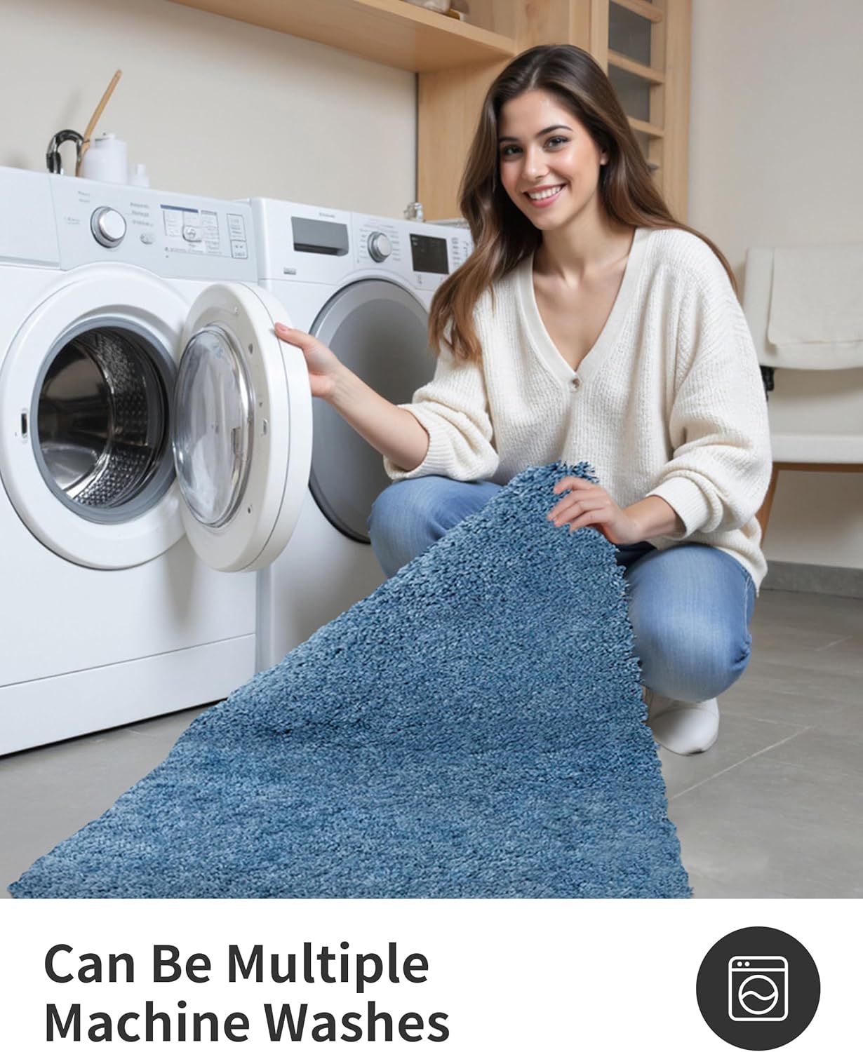 ILANGO Blue Bathroom Rugs 70" × 24" Non Slip & Super Absorbent Extra Thick Soft, Washable Bath Carpet Runner for Floor, Microfiber Plush Shaggy Bath Mats with Rubber for Bedroom Bathtub Shower Room