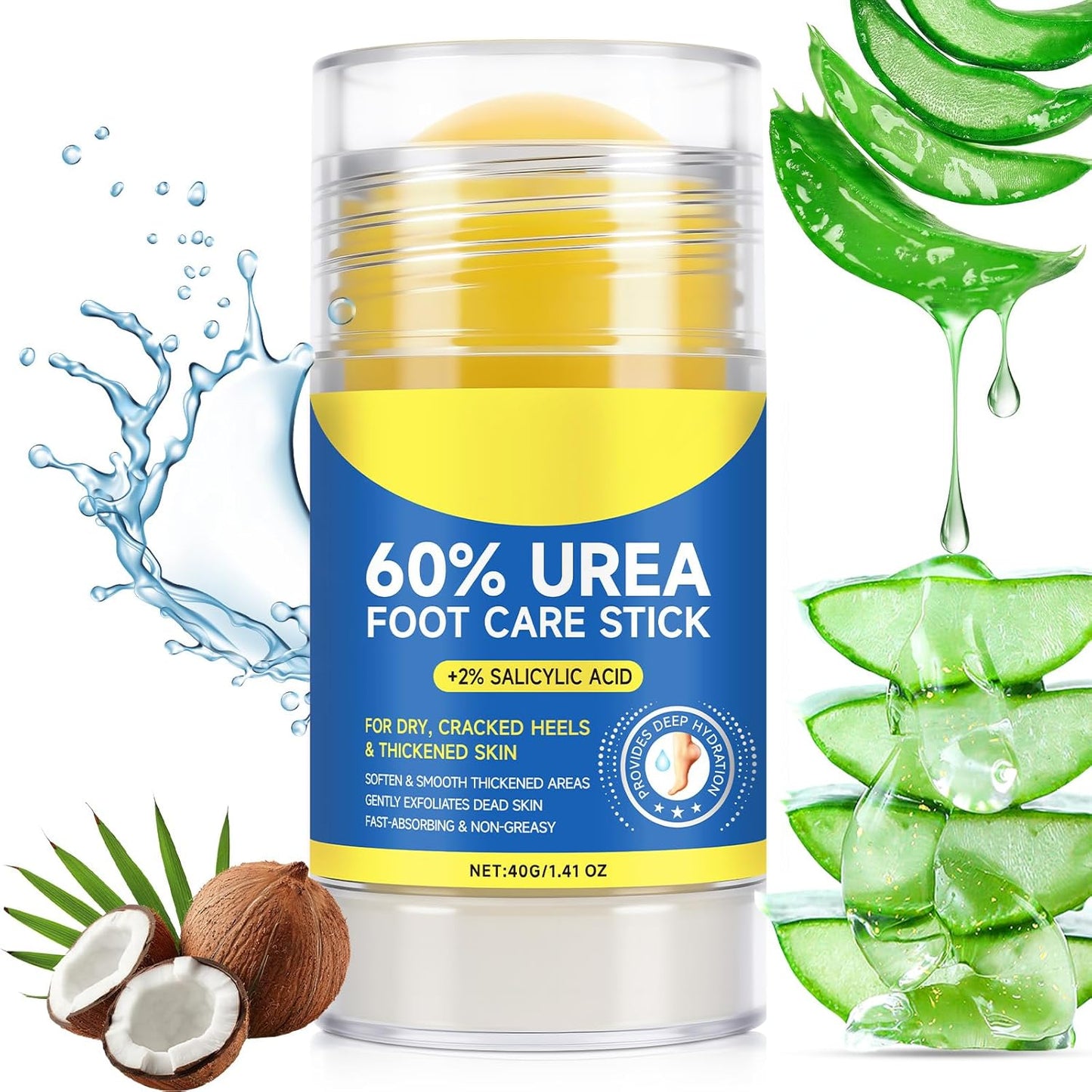 Urea Cream Stick 60% plus 2% Salicylic Acid,urea cream percent for feet maximum strength,Foot Lotion Stick for Cracked Heels,Dry Hands & Rough Knees,Callus Remover & Skin Softener, Soften Dead (1)