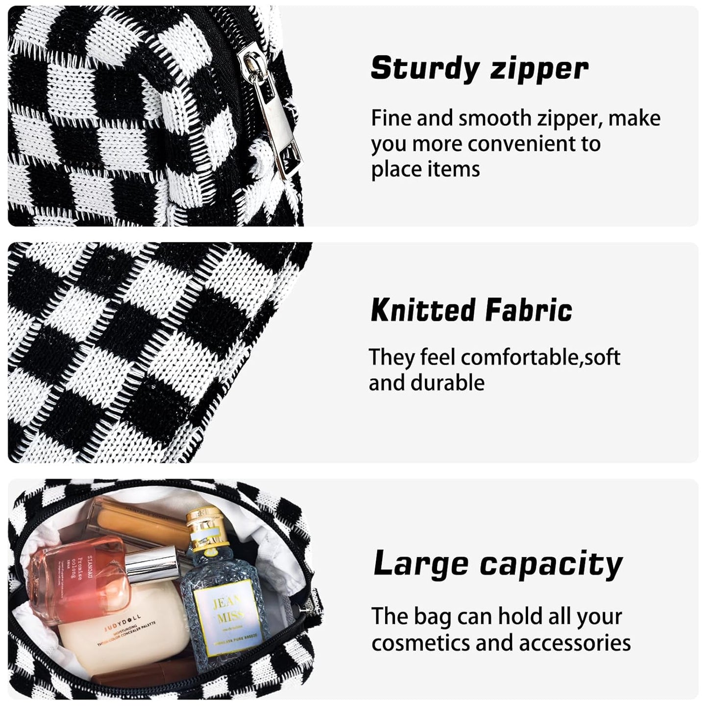 ZLFSRQ 2Pcs Checkered Pencil Case Cute Pencil Pouch for Teens Checkered Makeup Bag Medium Travel Cosmetic Bag Preppy Makeup Pouch for Purse Aesthetic Zipper Toiletry Bags Organizer(Black/Brown)