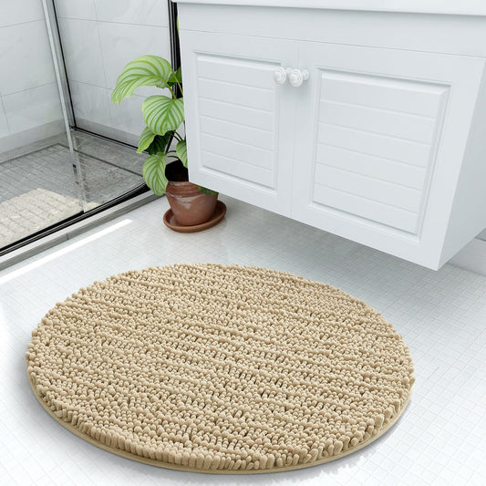 Arotive Luxury Round Chenille Bathroom Rug Mat, Extra Soft Thick Absorbent Shaggy Bath Rugs, Non-Slip Machine Wash Dry Plush Bath Mats for Bathroom, Shower and Tub, 24x24, Beige