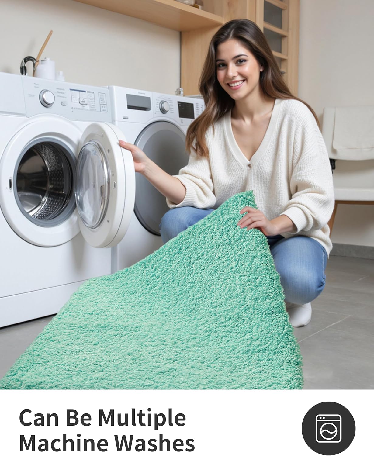 ILANGO Spa Blue Bathroom Rugs 32" × 20" Non Slip & Super Absorbent Extra Thick Soft, Washable Bath Mat for Floor, Microfiber Plush Shaggy Bath Rug with Rubber for Bathtub Shower Room Sink