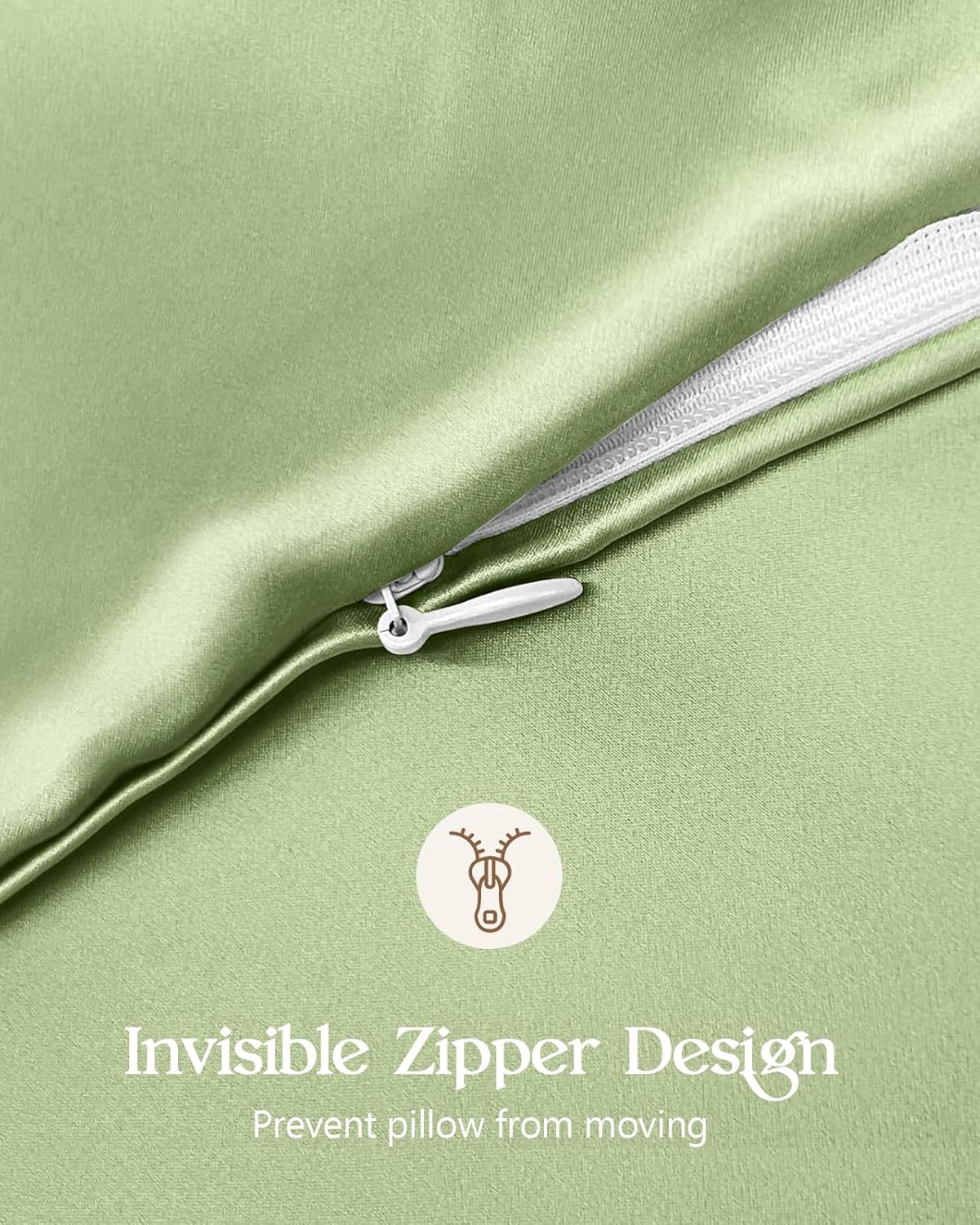 Silk Pillowcase 2 Pack - Pillow Cases Standard Set of 2 Size 20" x 26" for Hair and Skin Smooth Soft Breathable with Hidden Zipper Cooling Pillow Covers for Women, Light Green