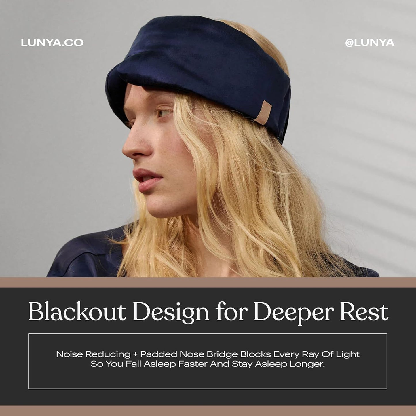 Lunya Sleep Mask with Box - Washable Silk Sleeping Mask and Headband for Beauty Routines - Thermoregulating Comfort for Restful Nights - Silk Eye Mask for Women - Small - Deep Blue