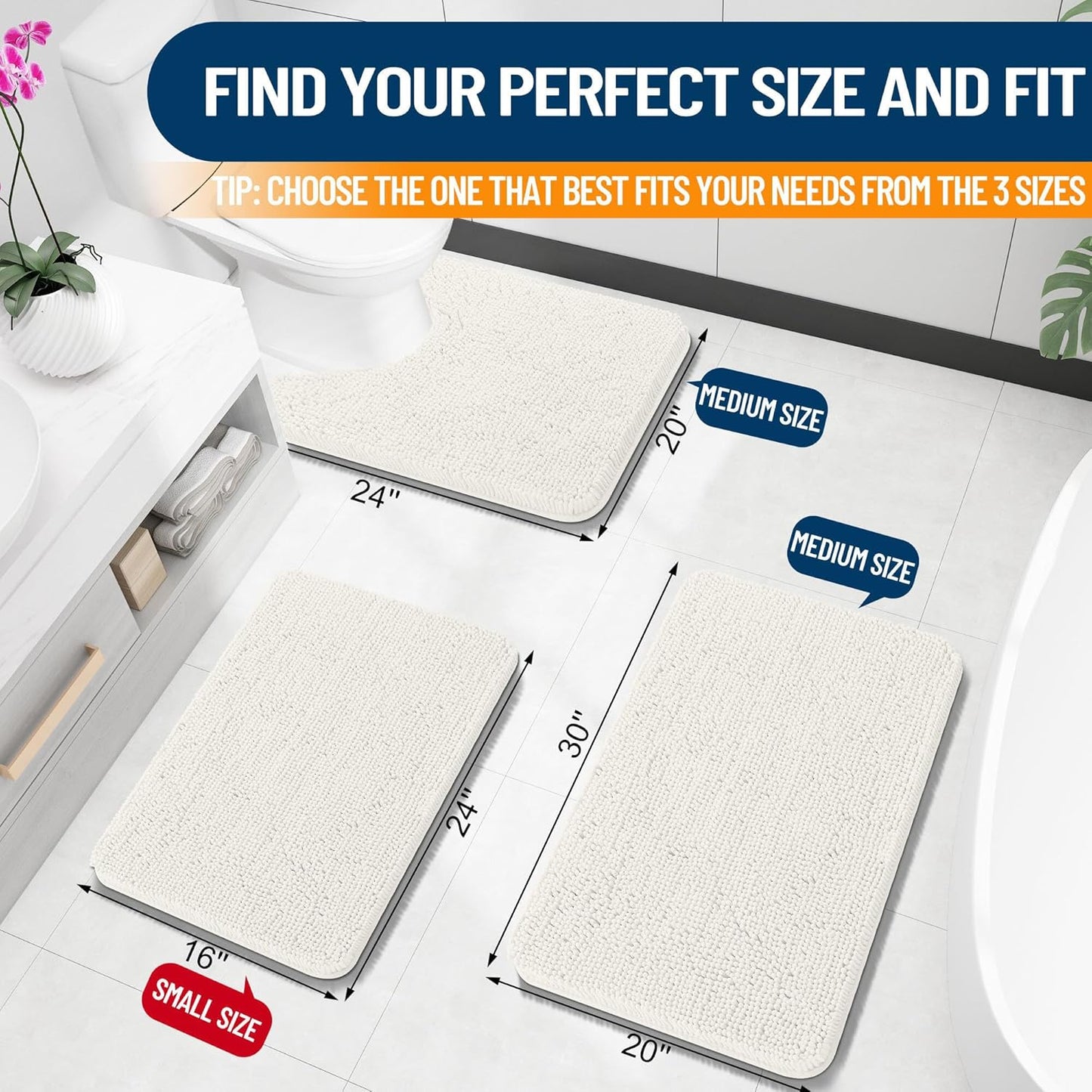 OLANLY Bathroom Rugs 30x20, Extra Soft Absorbent Chenille Bath Rugs, Rubber Backing Quick Dry, Machine Washable Bath Mats for Bathroom Floor, Tub and Shower, Home Decor Accessories, Ivory