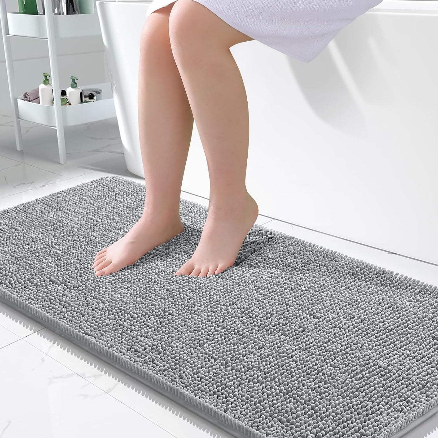 OLANLY Bathroom Rugs 50x30, Extra Soft Absorbent Chenille Bath Rugs, Rubber Backing Quick Dry, Machine Washable Bath Mats for Bathroom Floor, Tub and Shower, Home Decor Accessories, Light Grey