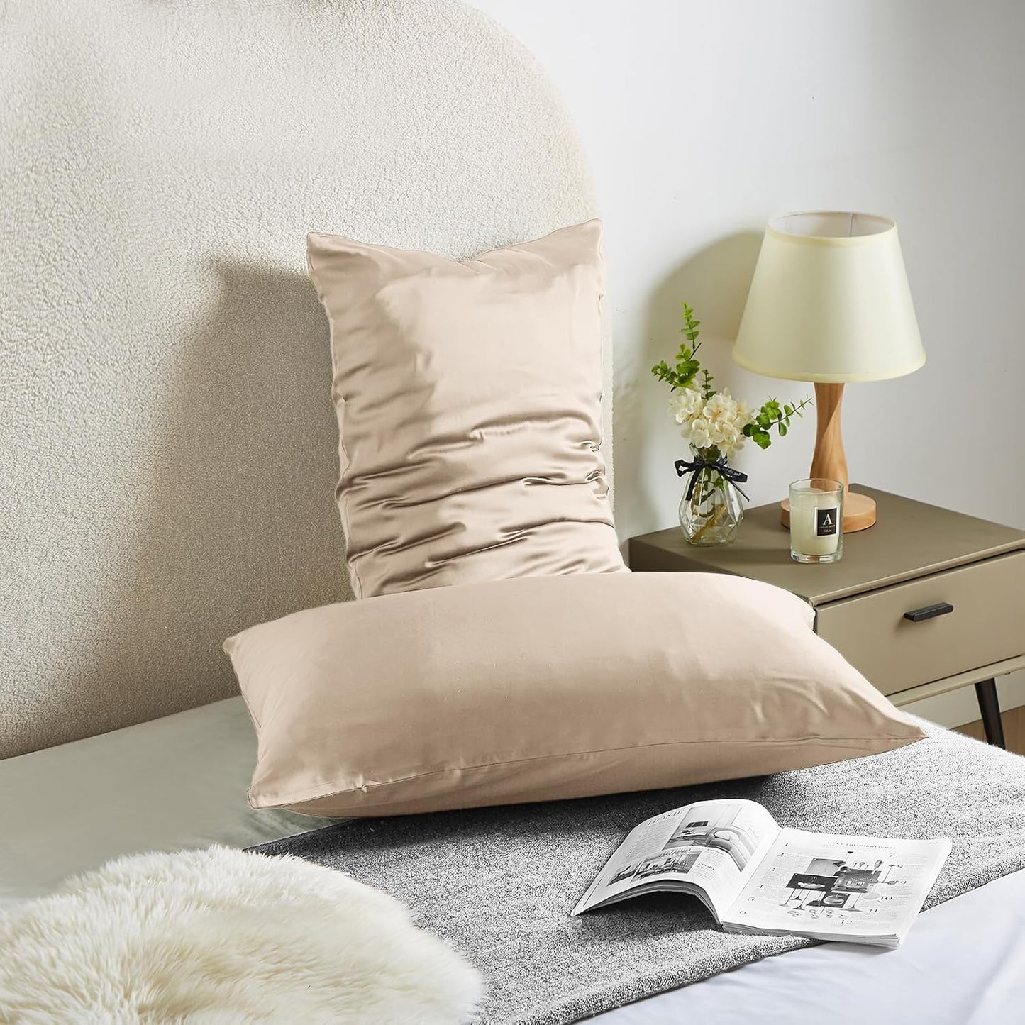 Silk Body Pillow Cover Pillow Pillowcase for Body Pillow Soft Pillow Covers Pillow Case Mulberry Silk Pillowcase for Sleep(Champagne,20"X 54",1pc)