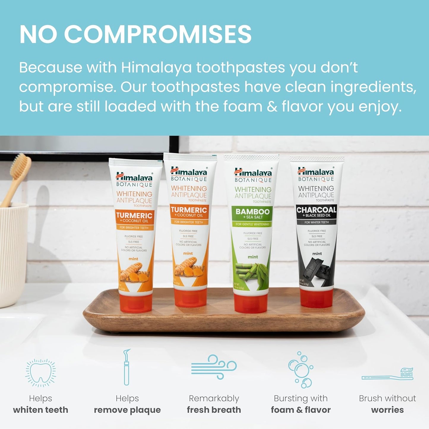 Himalaya Botanique Whitening Antiplaque Toothpaste, Variety Pack Mint Flavors - Whitening Toothpaste Without Fluoride for Whiter Teeth & Fresh Breath - Vegan, Gluten Free, 4 oz (Pack of 4)