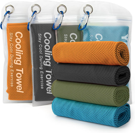 YESLIFE 4 Pack Cooling Towel 40"x12", Gym Towels for Men and Women, Soft Breathable Workout Towels for Yoga, Running, Sport, & More (Black, Army Green, Orange, Blue)