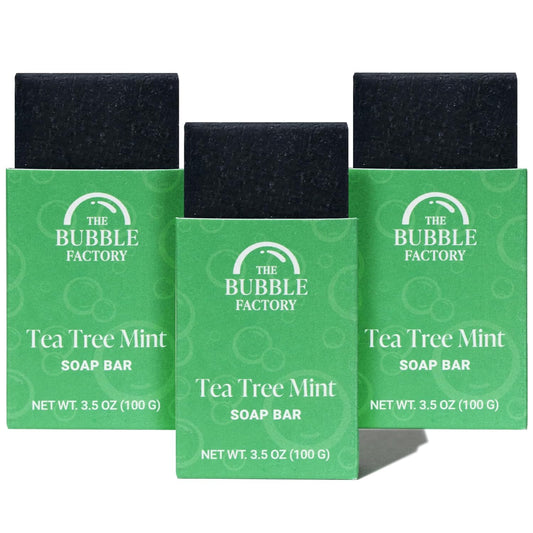 The Bubble Factory Handmade Natural Bath & Body Soap Bar, Vegan, All-Natural, Palm Oil Free, Made in USA with Shea Butter + Essential Oils, Tea Tree Mint, 3 Bars