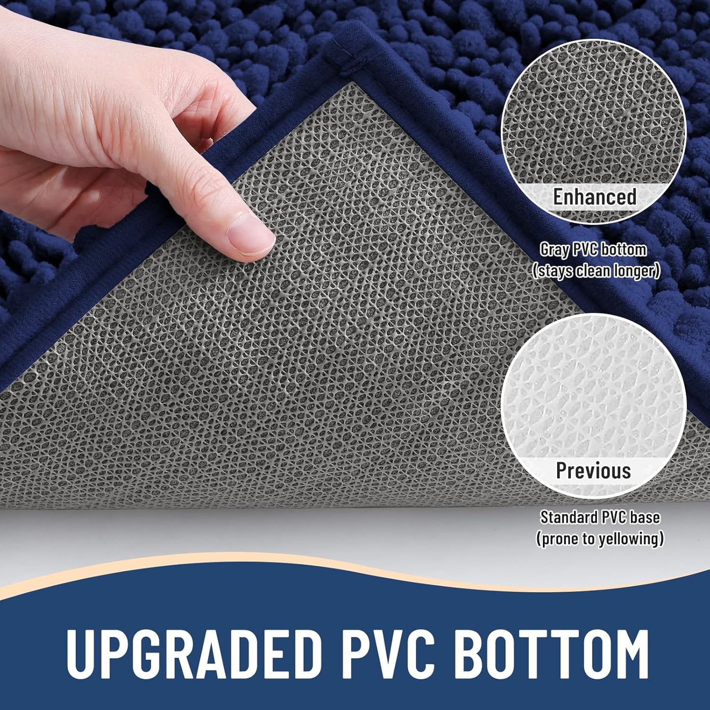 Arotive Luxury Chenille Bathroom Rug Mat, Extra Soft Thick Absorbent Shaggy Bath Rugs, Non-Slip Machine Wash Dry, Plush Bath Mats for Bathroom, Shower and Tub, 40x32, Navy